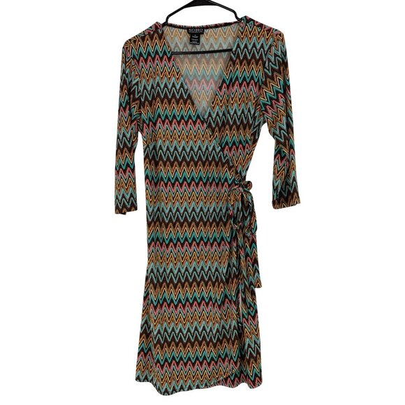 Soho Apparel Chevron Wrap Dress Size 10 Lightweight Summer Stretch RAA10427 - Picture 1 of 10